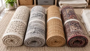 different types of rugs prepared for storage